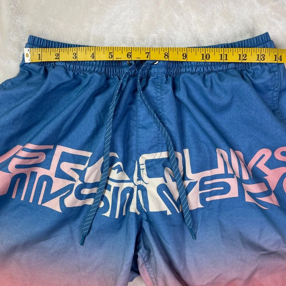 Quiksilver WordBlock Blue Pink Ombre Swim Shorts Size Large